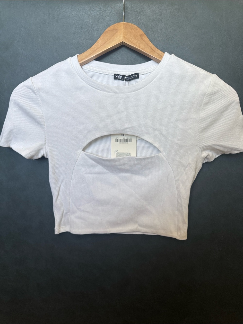 Zara White Short Sleeve Cutout Crop Top